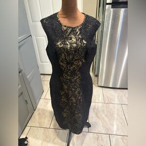 Betsey Johnson Black and Gold Floral Midi Dress